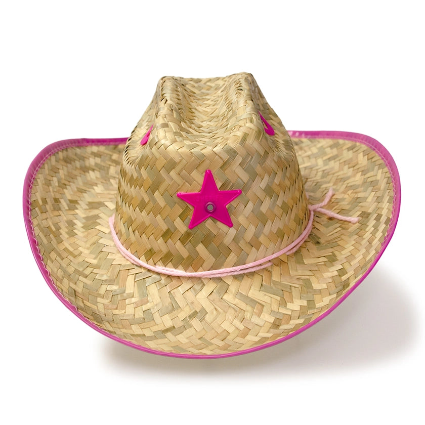 Kid's Palm Straw Sheriff Hat with Pink Trim