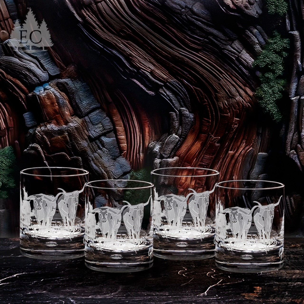 Longhorn Stampede Crystal Rocks Glasses, Set of 2