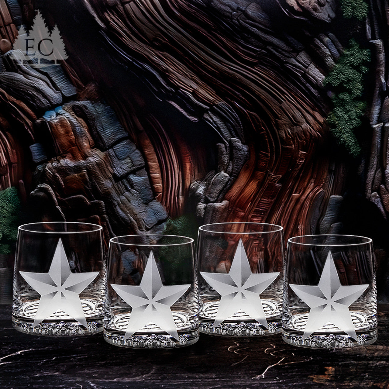 Texas Lone Star Crystal Rocks Glasses, Set of 2