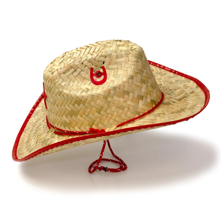 Kid's Palm Straw Sheriff Hat with Red Trim