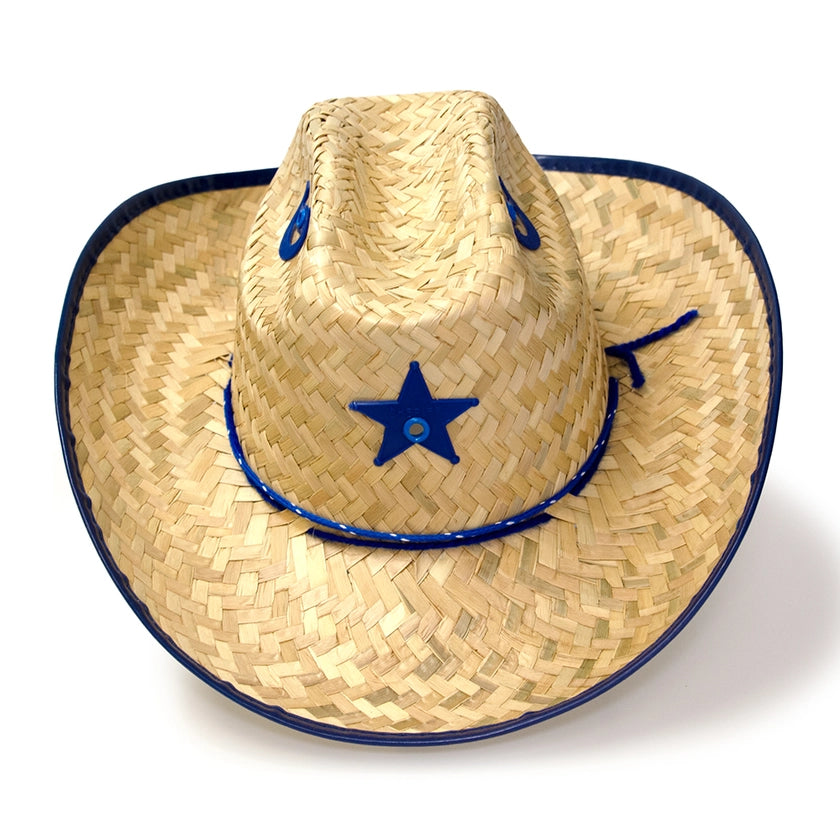 Kid's Palm Straw Sheriff Hat with Blue Trim