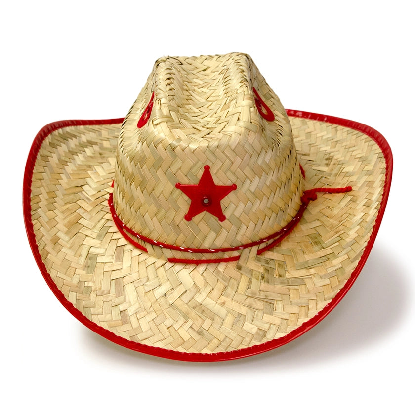 Kid's Palm Straw Sheriff Hat with Red Trim