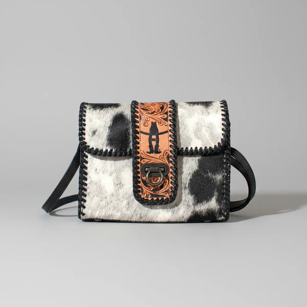 American Darling Laurel Rodeo Genuine Handtooled and Hair on Leather Crossbody Bag