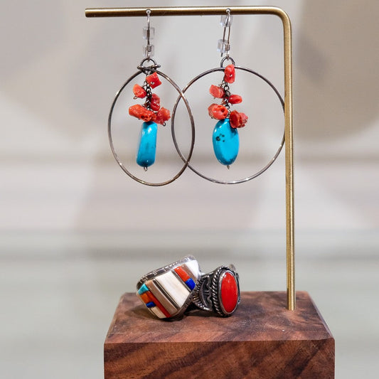 Sterling Coral & Turquoise Earrings