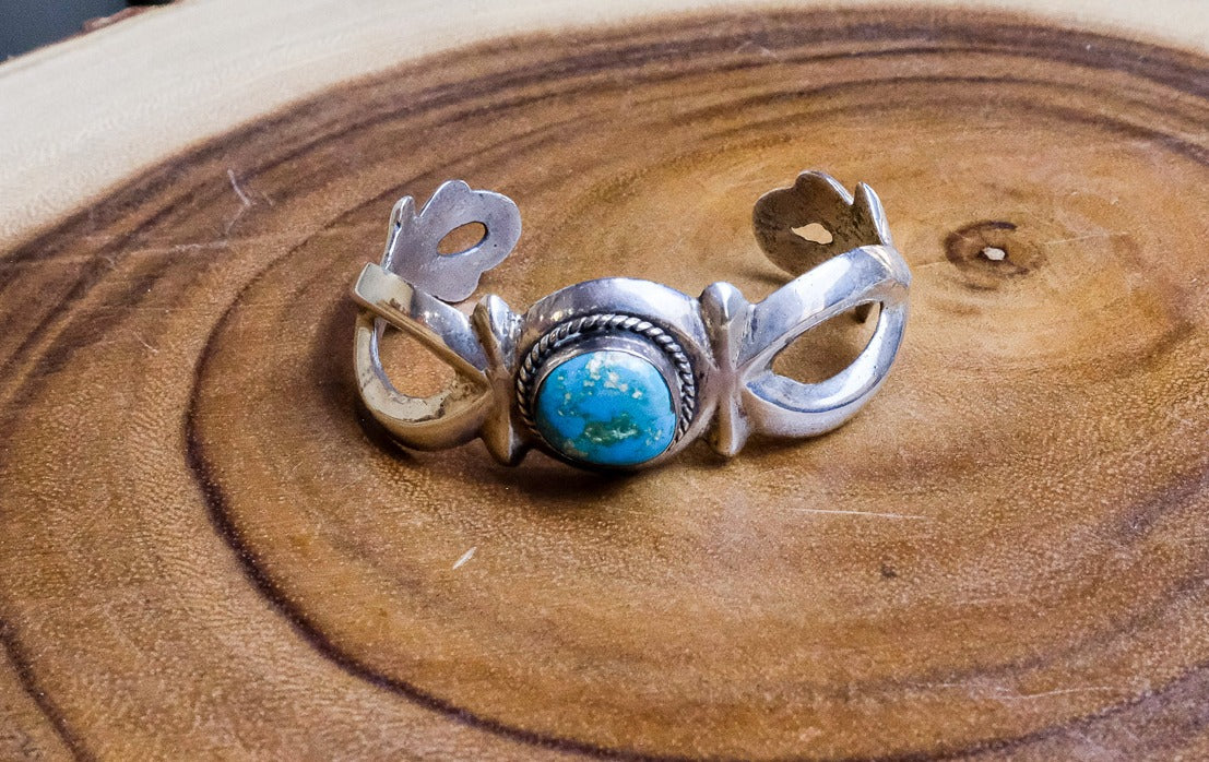 Sand Cast Navajo Single Turquoise Stone Cuff