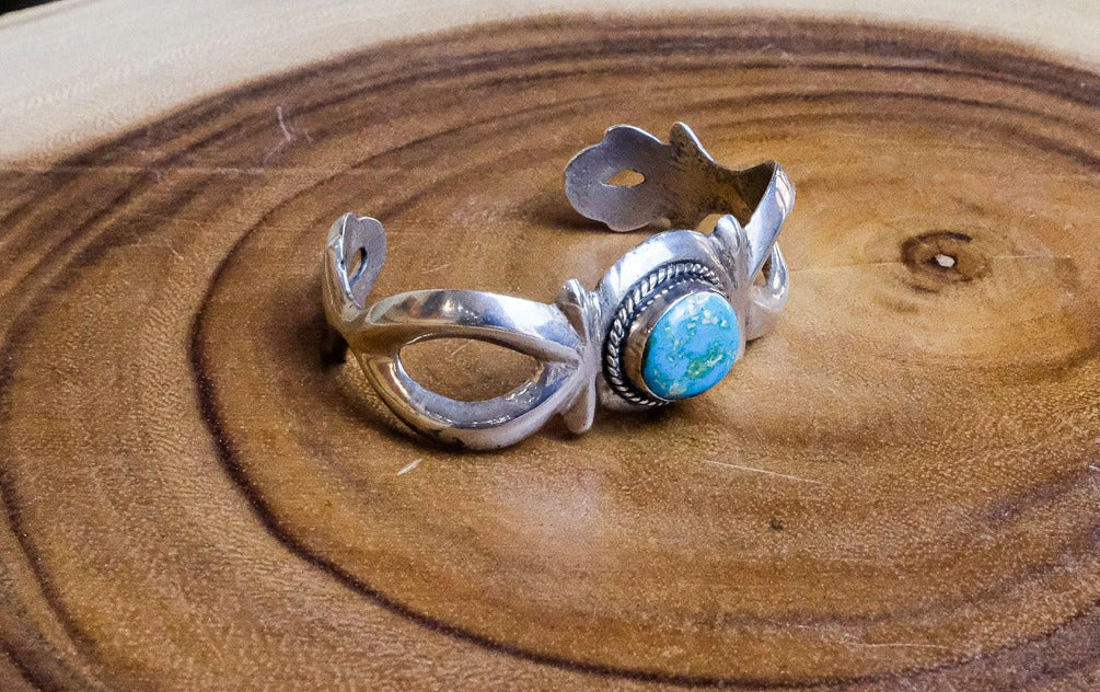 Sand Cast Navajo Single Turquoise Stone Cuff