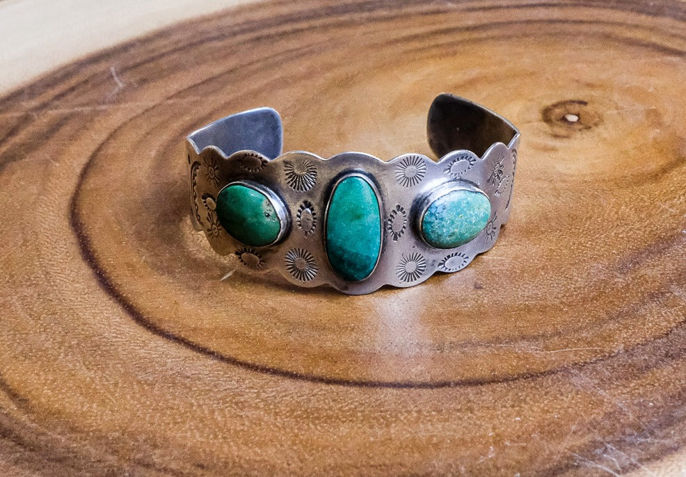 3 Green Stone Turquoise Cuff