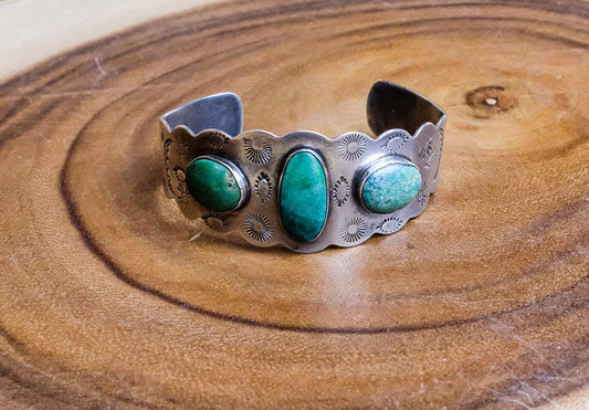 3 Green Stone Turquoise Cuff