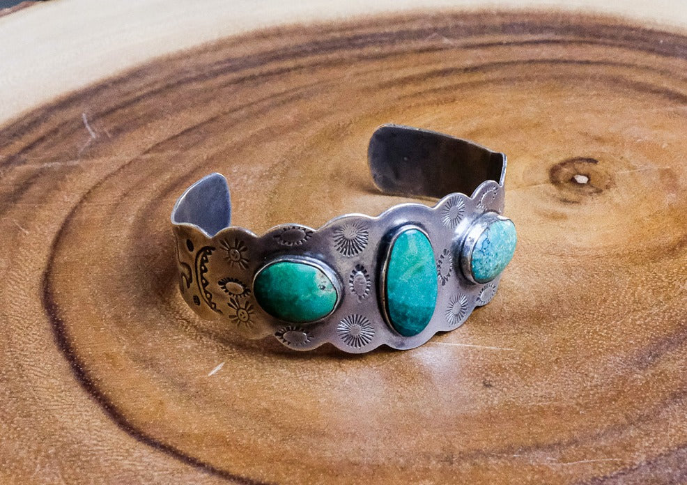 3 Green Stone Turquoise Cuff