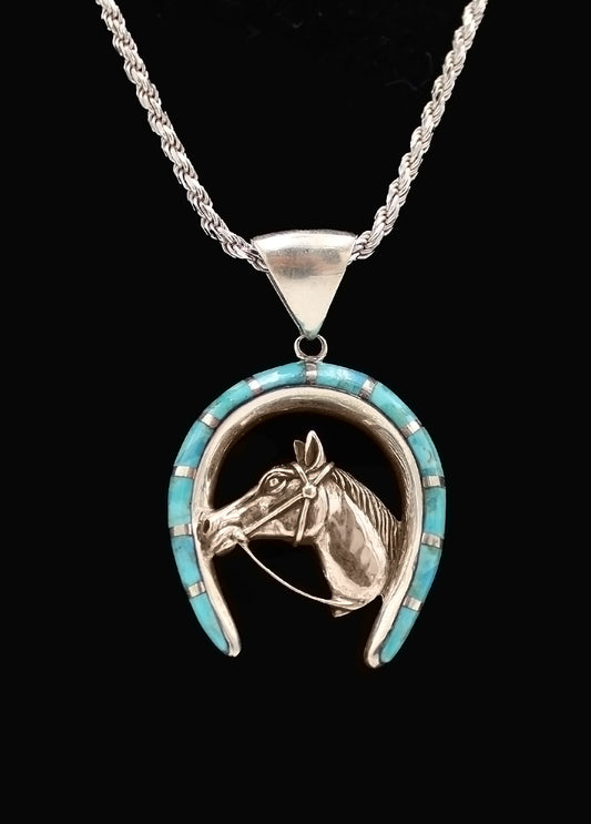 Turquoise Horseshoe with Horse Head Necklace