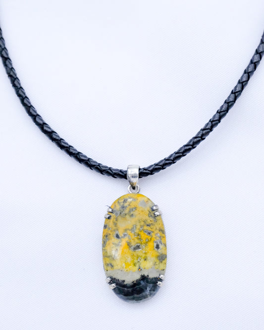 Bumblebee Jasper and Leather Necklace