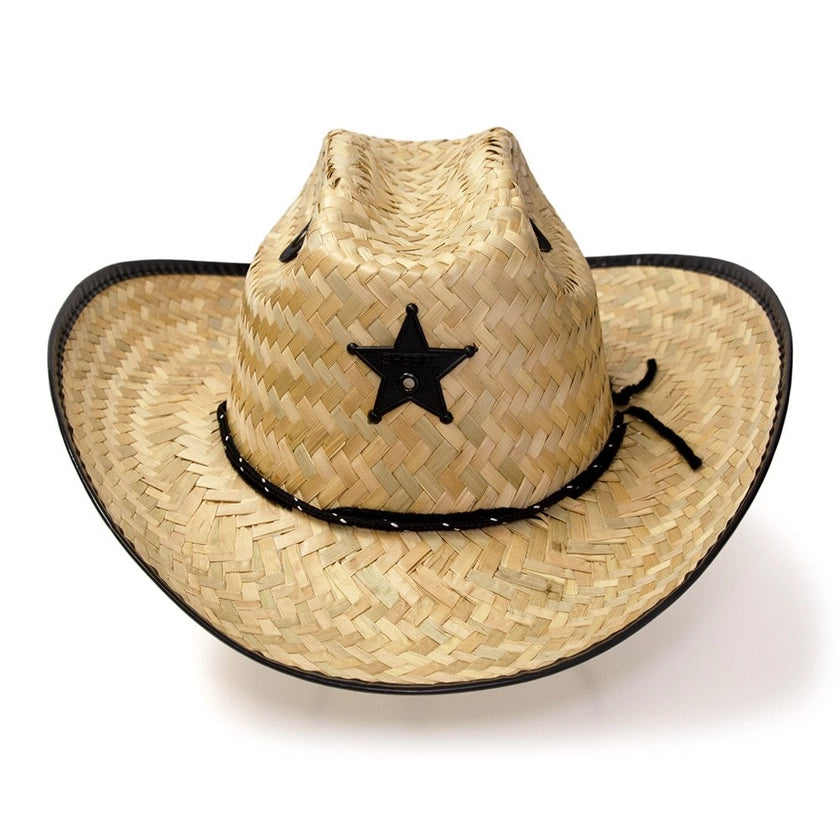 Kid's Palm Straw Sheriff Hat with Black Trim