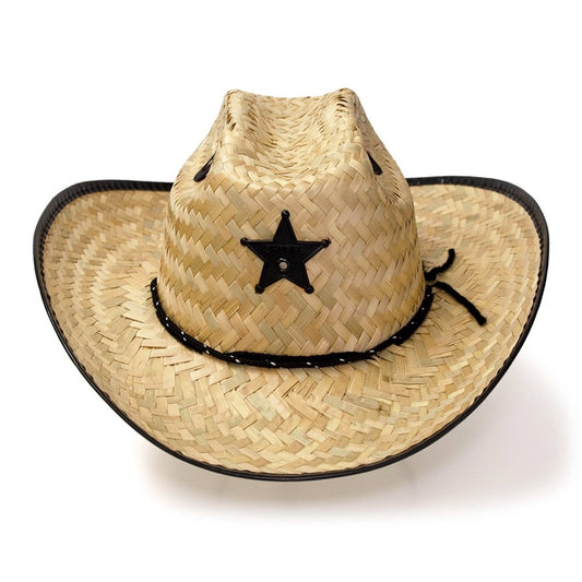 Kid's Palm Straw Sheriff Hat with Black Trim