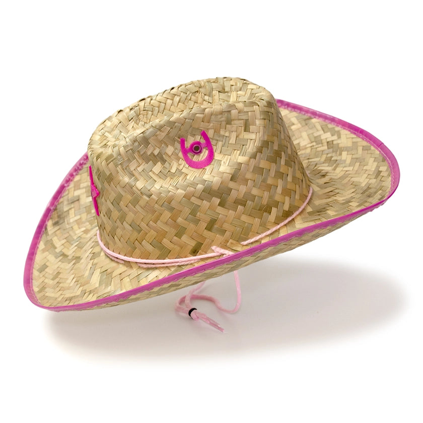 Kid's Palm Straw Sheriff Hat with Pink Trim
